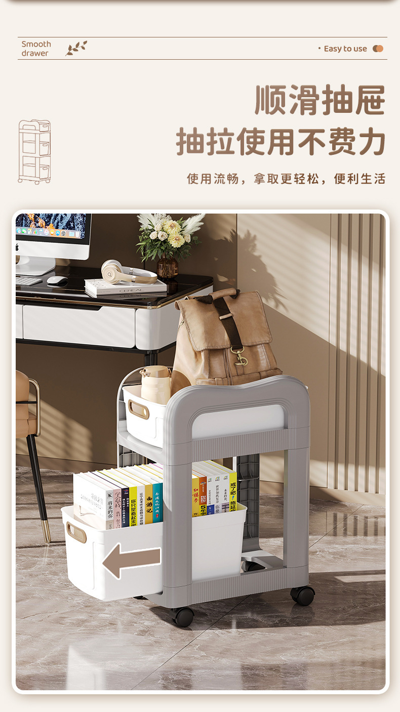 The schoolbag rack, drawer-type movable trolley, book storage rack under the table, multi-layer bookshelf and mobile rack save space pic 6