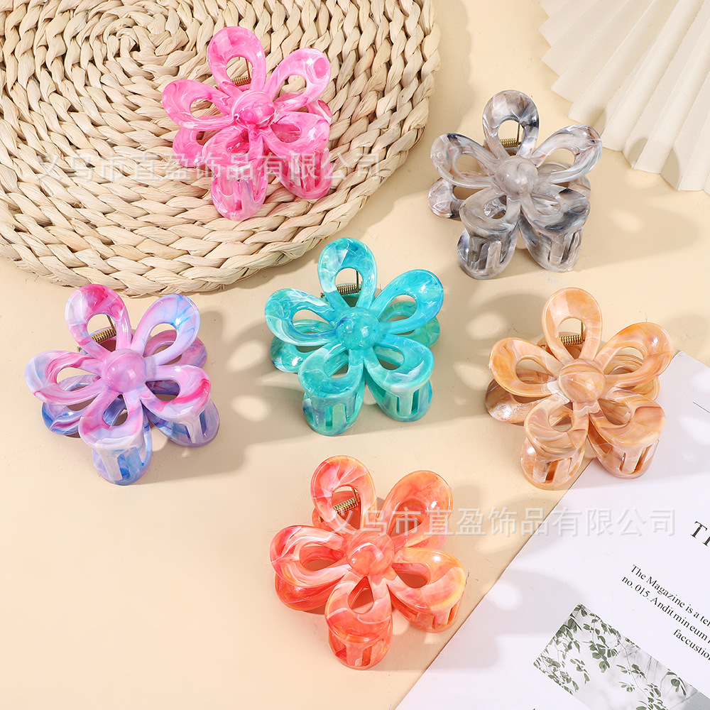 2025年夏季新款多巴胺大理石纹发夹饰品抓夹紫荆花高级感鲨鱼夹详情8