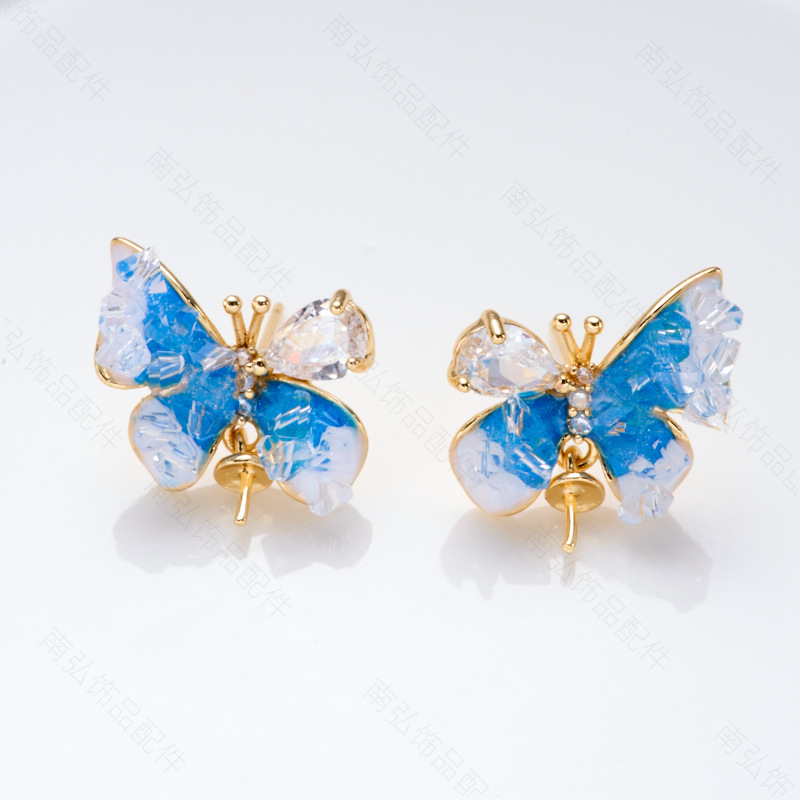 Pearl ring, earneedle pendant, micro-inlaid three-piece set, empty stand, butterfly style, oil drip design, high-end DIY, light luxury and high-end pic 5