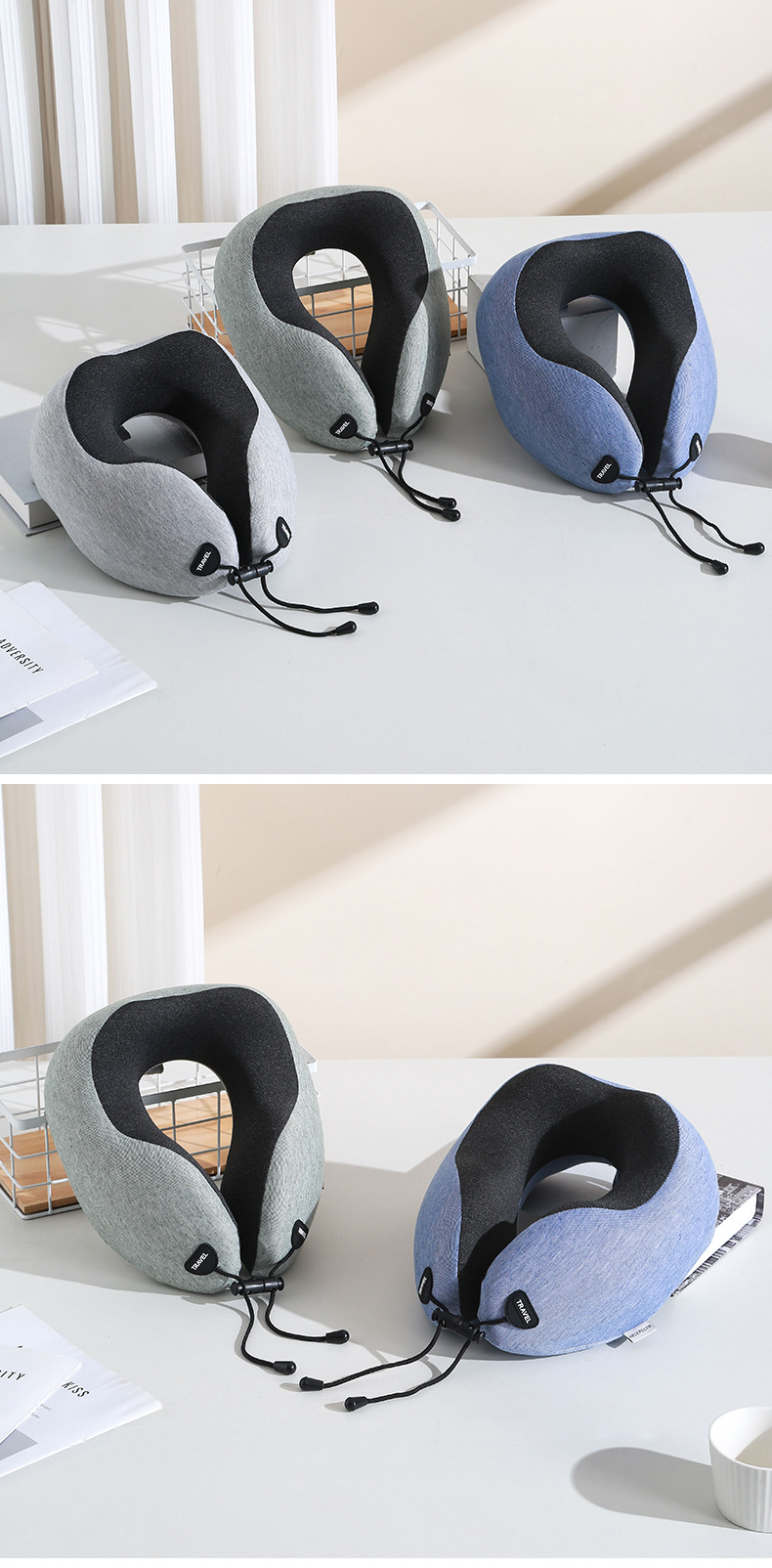 记忆棉U型枕慢回弹飞机汽车高铁午睡枕护颈护脖枕 仿羊绒横条旅行详情13