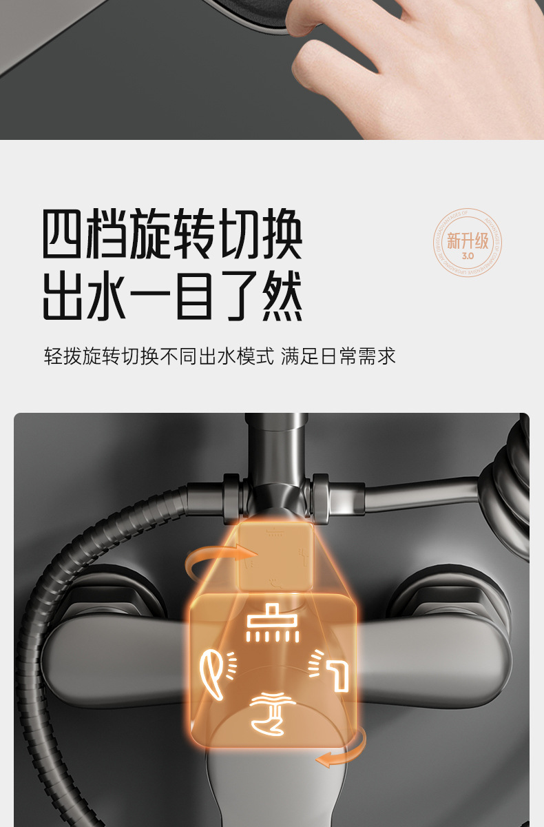 淋浴花洒套装家用卫浴增压枪灰全铜浴室卫生间沐浴洗澡花晒莲蓬头详情14