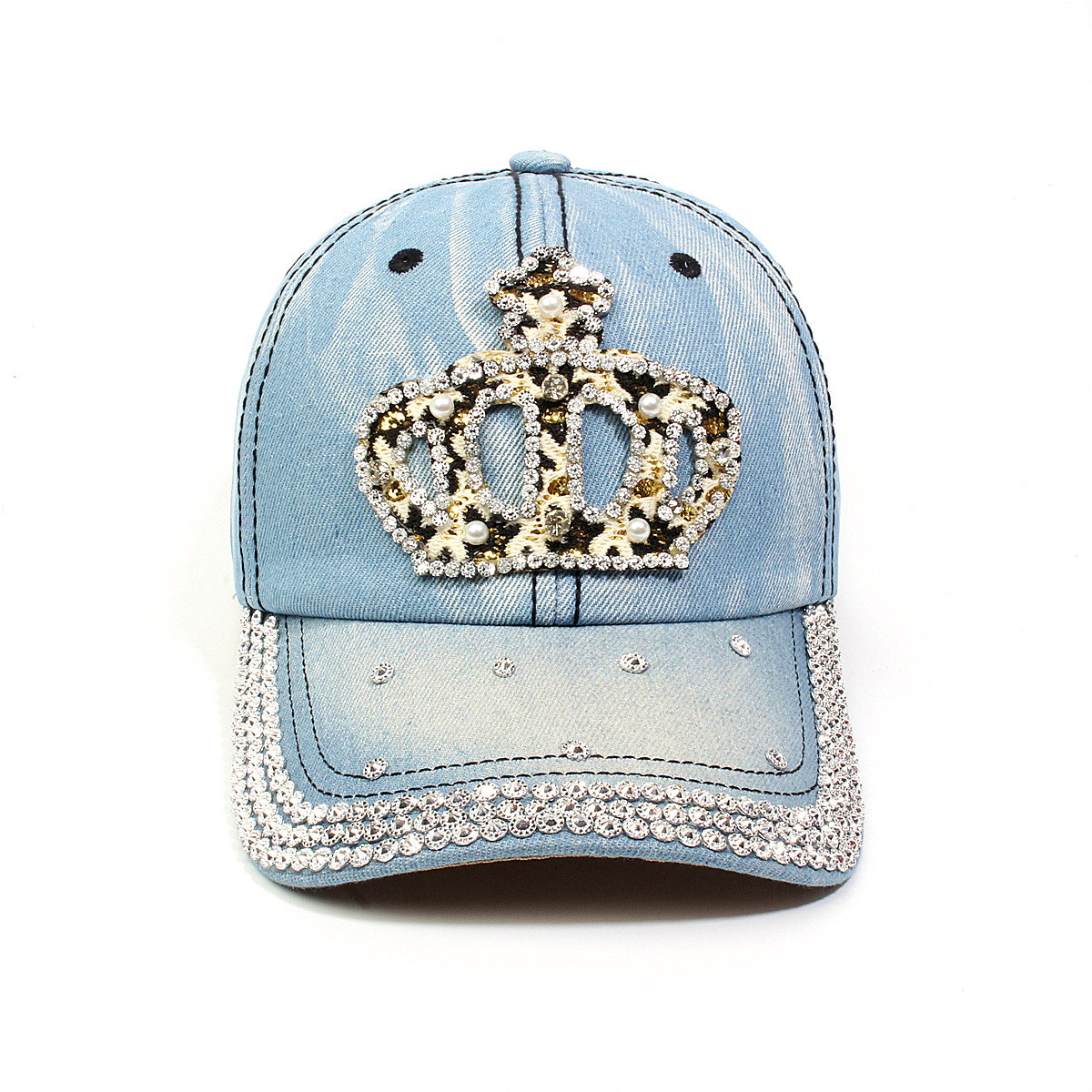 跨境外贸新款牛仔布女镶钻欧美国休闲成人棒球帽时尚洋气鸭舌帽子详情1