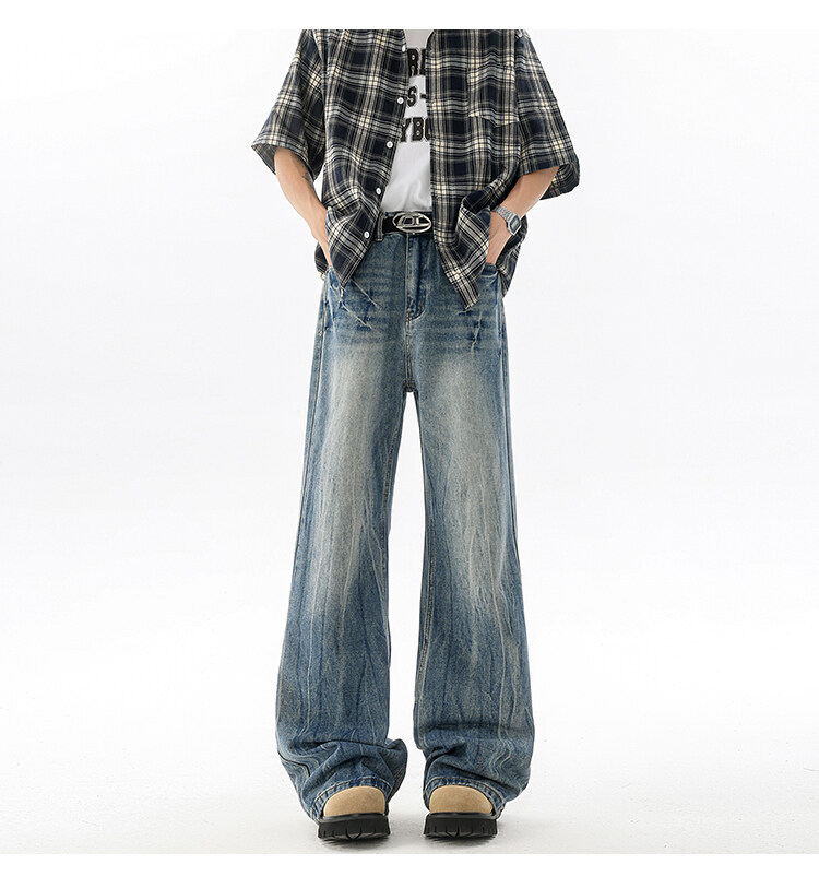 190高个子加长牛仔裤cleanfit闪电裂纹男款潮牌设计感直筒微喇裤详情6