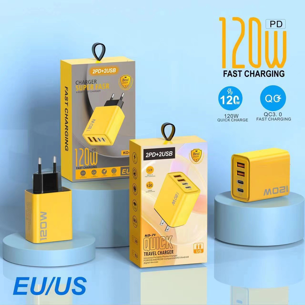 120W fast charging charger with dual USB ports and dual Type-C multi-port PD fast charging heads for US and European standards pic 1