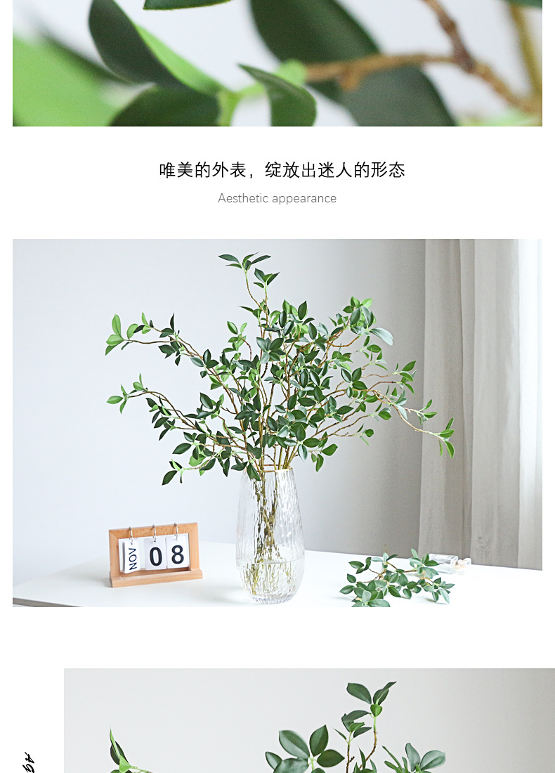仿真绿植米兰叶榕树叶小清新家居茶几装饰人造假花办公园艺摆件榕叶绿植绿植装饰品详情17