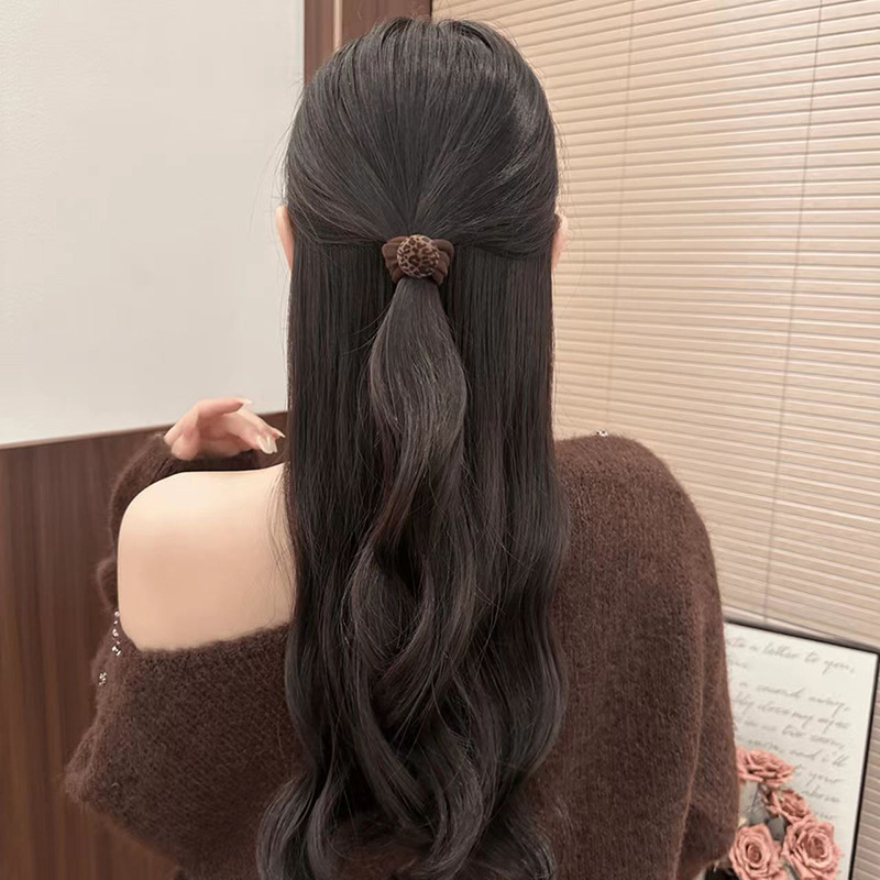 豹纹球球毛巾圈秋冬新款植绒发圈女百搭气质低马尾扎头绳发绳发饰详情5