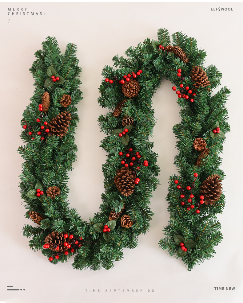 2.7米圣诞藤条加密带松果圣诞节装饰品扶手栏杆圣诞装饰藤条现货详情2