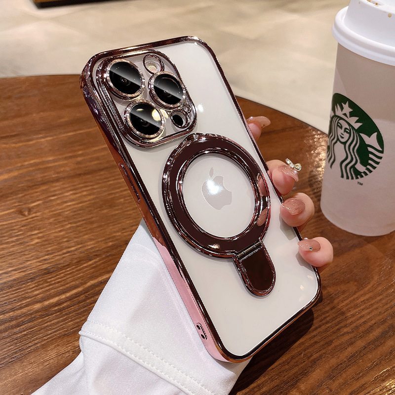 Magnetic support point bracket is suitable for iphone16promax phone cases and transparent anti-drop electroplated protective cases for Apple 15 pic 14