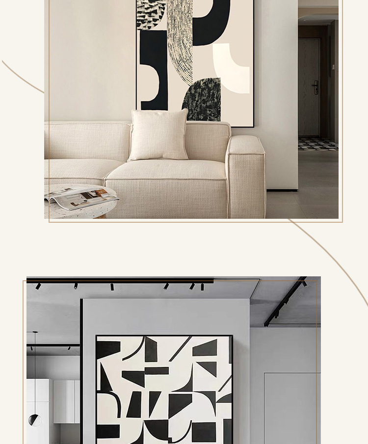 Minimalist black, white and grey living room decorative painting, high-end Italian abstract floor-length painting, entrance sofa background wall hanging painting pic 5