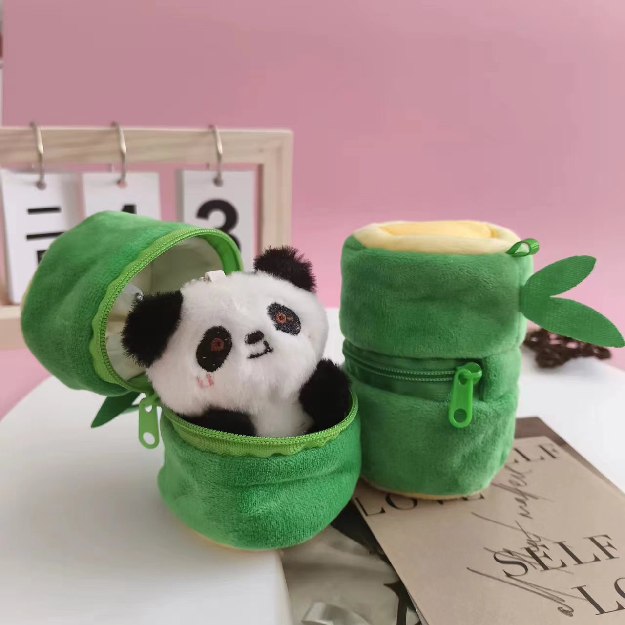 Cute bamboo tube panda doll pendant, detachable bamboo panda keychain pendant, mini figurine pic 2
