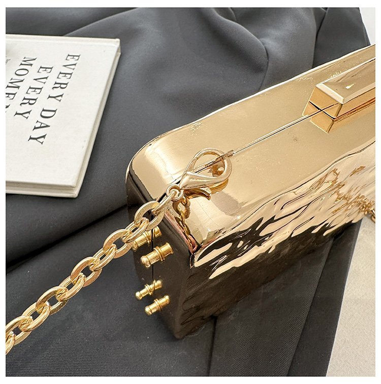 晚宴包金属2024夏季新款盒子女包链条单肩斜挎包褶皱跨镜女手机包详情82
