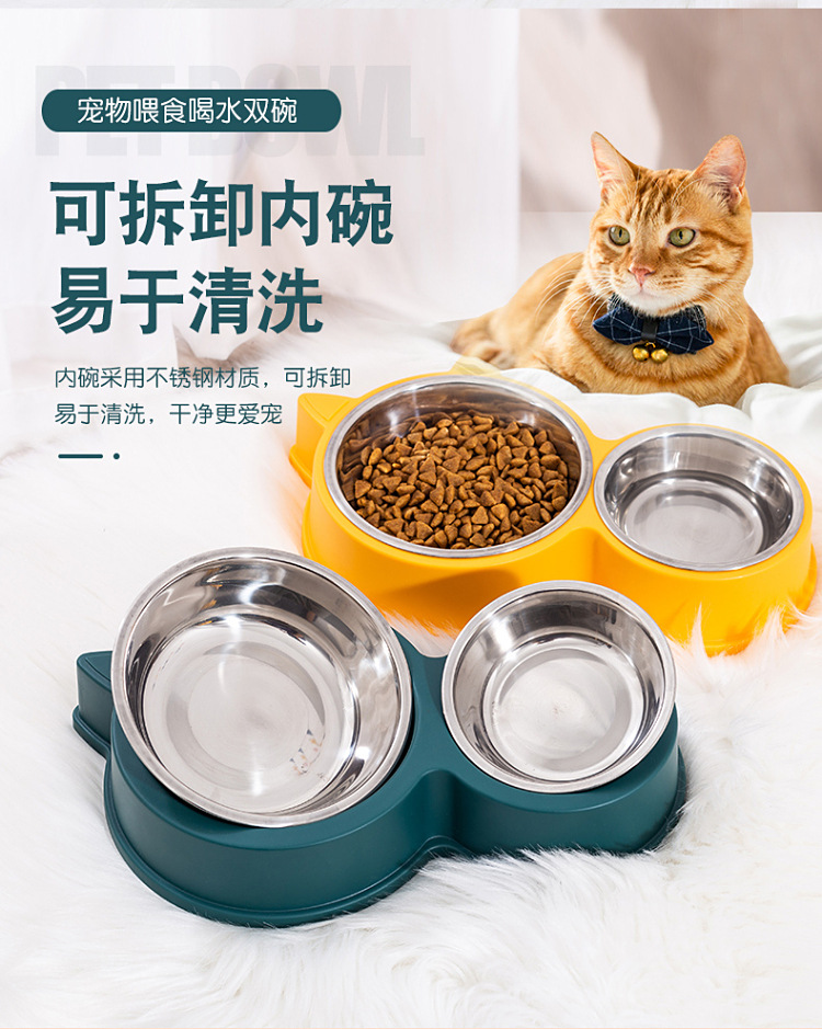 Rongka Pet Cross-border Dog Bowl, dog Basin, Cat Bowl, cat food Basin, dog anti-knock Double Bowl, cat and Small and medium-sized dog drinking and feeding integrated pet double bowl pic 5