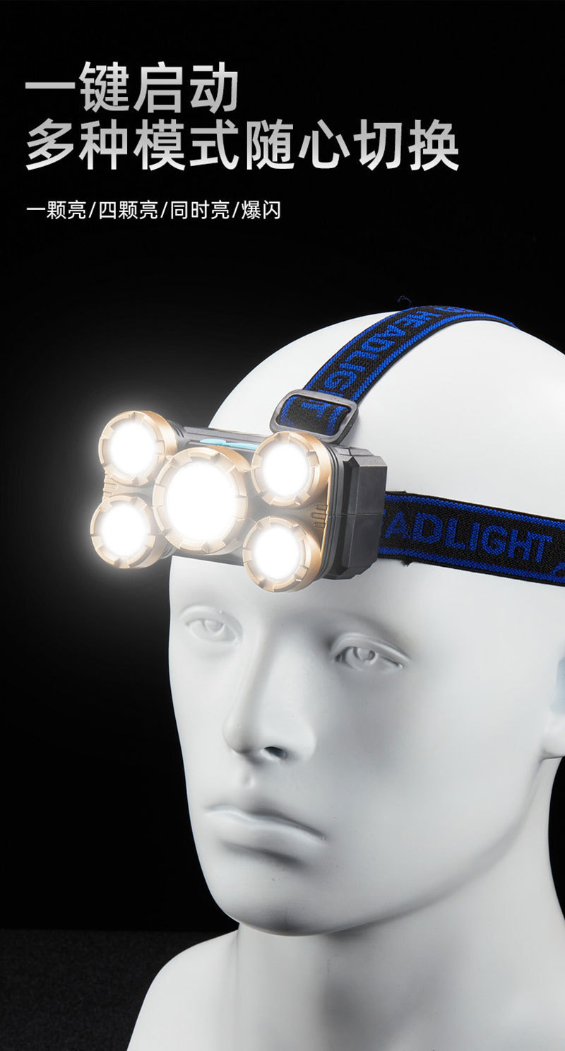 热销5LED强光头灯充电超亮头戴式电筒户外便携照明灯防水钓鱼头灯详情5