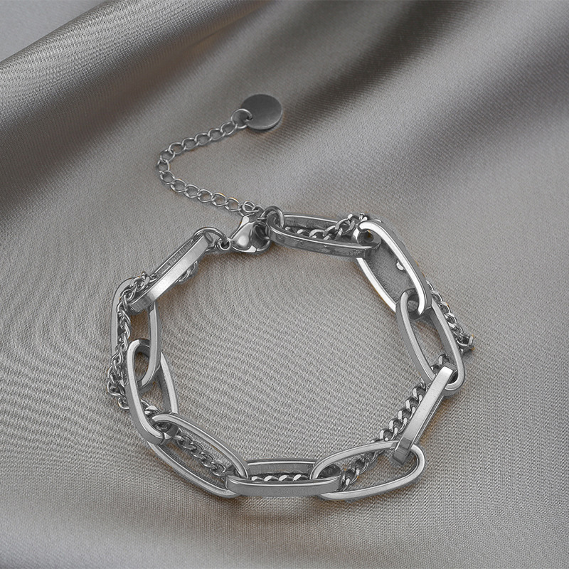 A retro and fashionable gold double-layer thick bracelet made of titanium steel, a trendy accessory for women pic 4