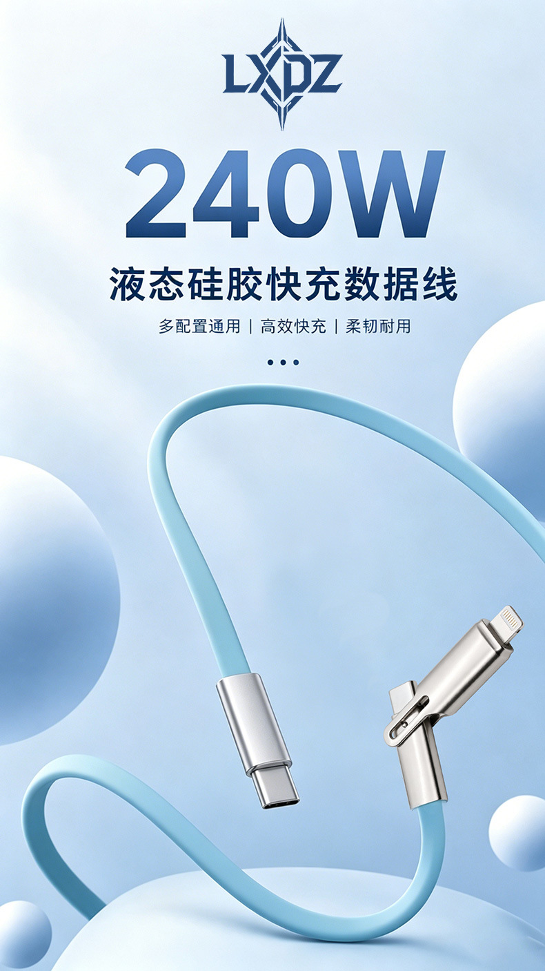 The liquid silicone rubber data charging cable 240W fast charging cable is suitable for Huawei, Xiaomi, OPPO and iPhone 15 mobile phones pic 6