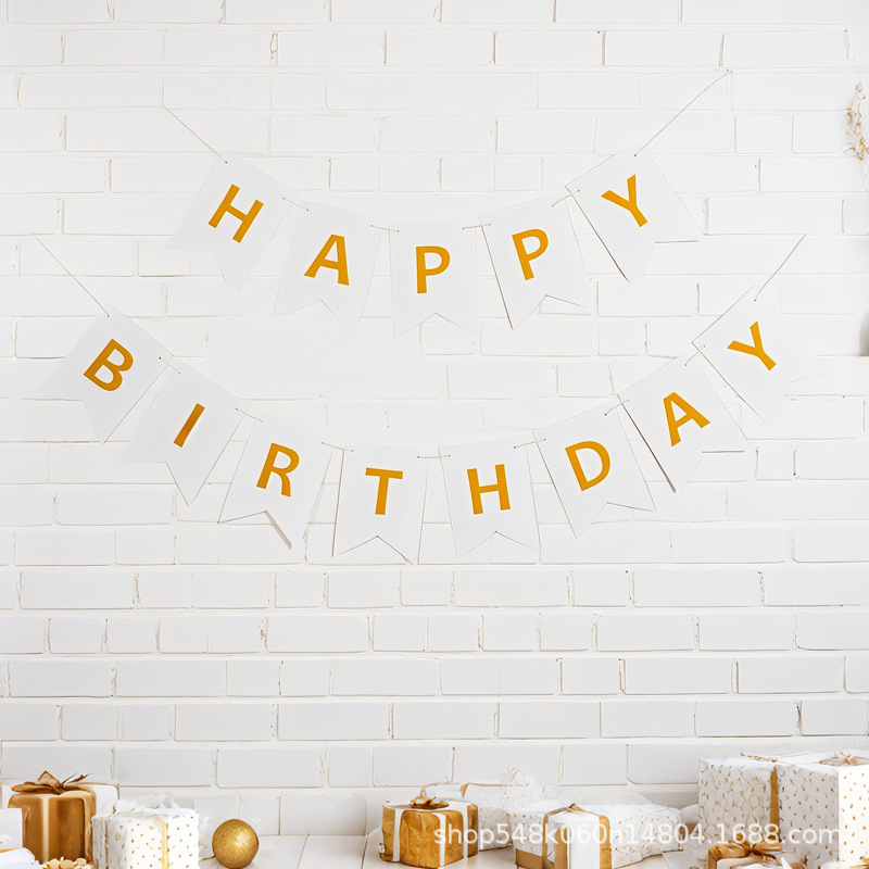 英文烫金生日快乐燕尾拉旗节日派对字母彩旗横幅拉花拉旗派对装饰详情3