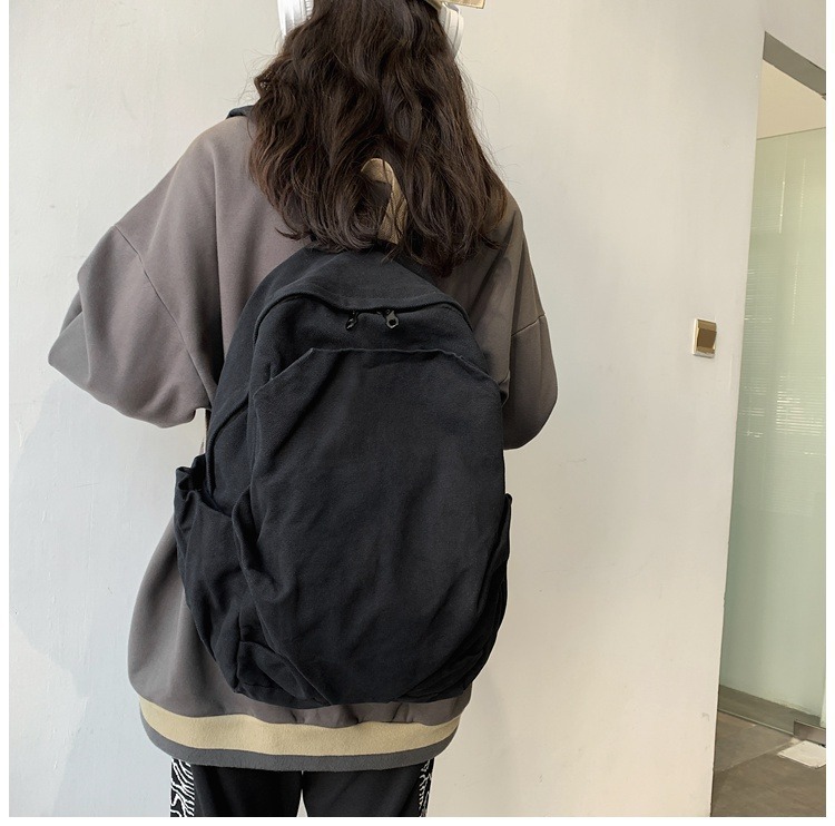 书包女休闲复古耐磨帆布双肩包男女日系大学生简约百搭旅行背包男详情26