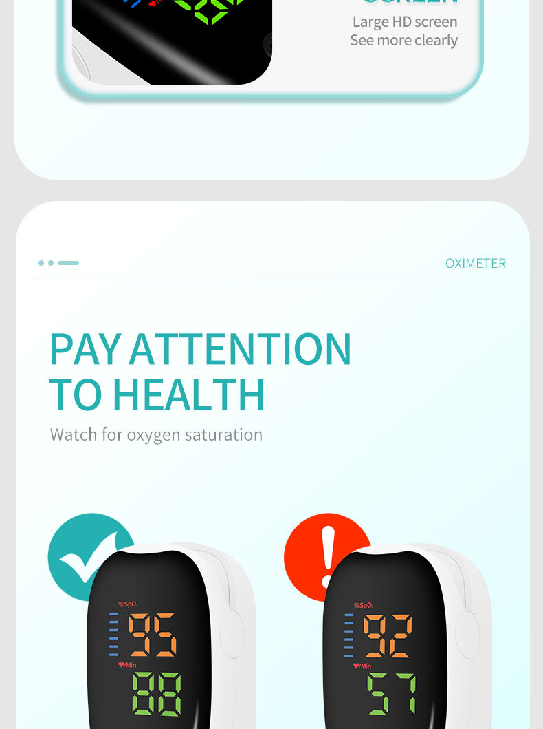 血氧仪手指夹式医用测血氧饱和度心率检测家用指脉氧仪脉搏详情7
