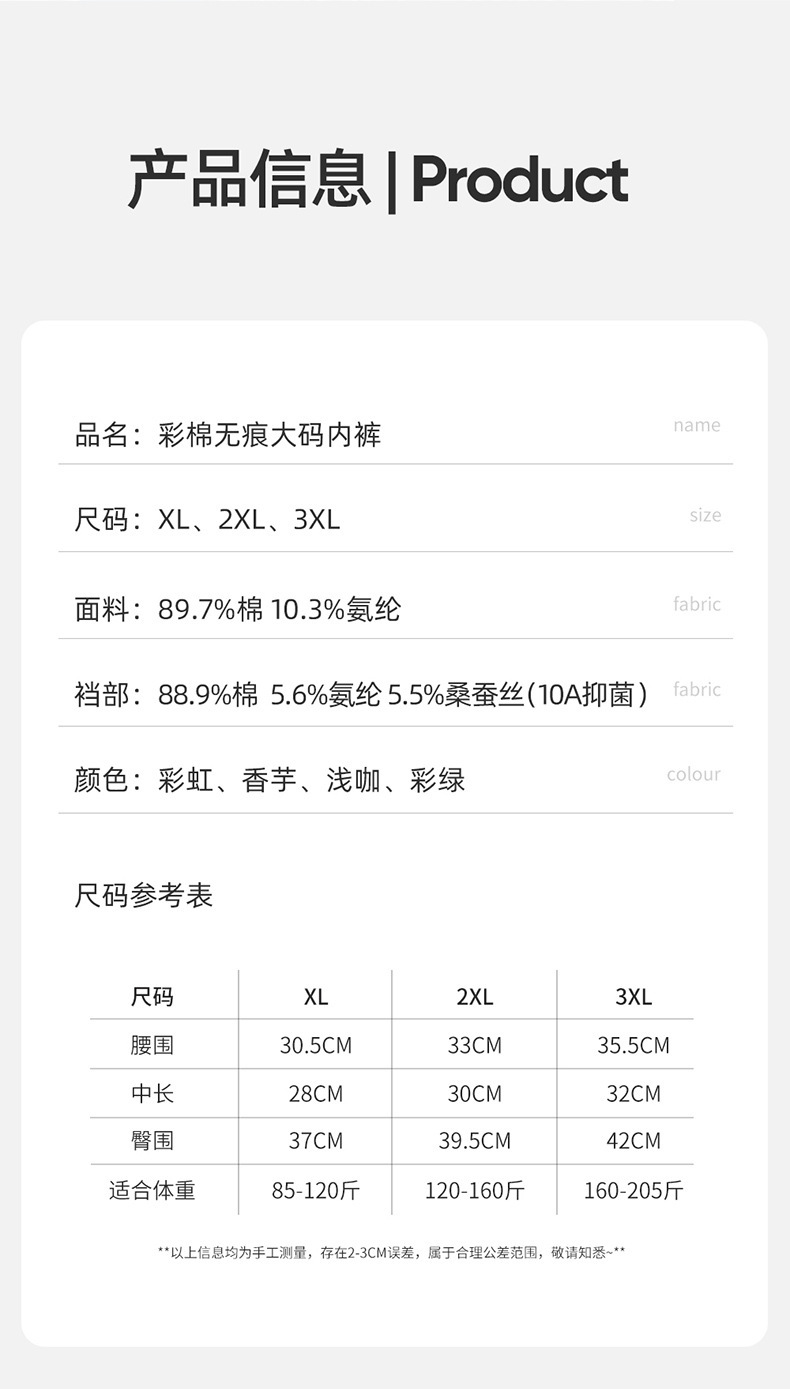 大码天然彩棉棉质底裆205斤无痕高开叉10A抑菌大码三角女士内裤详情2