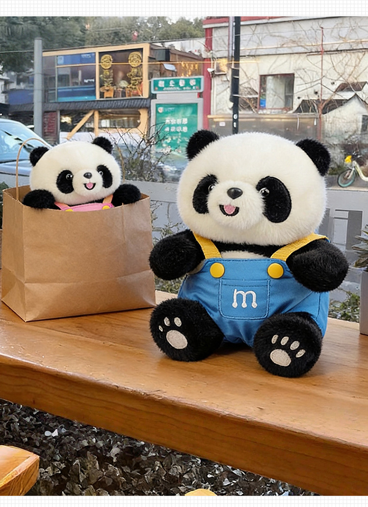 卡通背带裤熊猫毛绒玩具动物园纪念品仿真公仔儿童生日礼物批发详情15