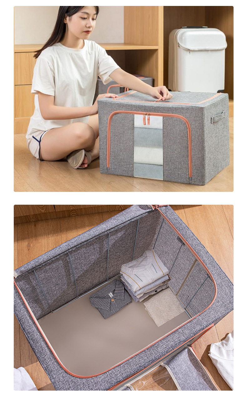 Cotton and linen clothes storage box, fabric clothes organization box, clothes quilt wardrobe organization box, folding moisture-proof storage bag pic 10