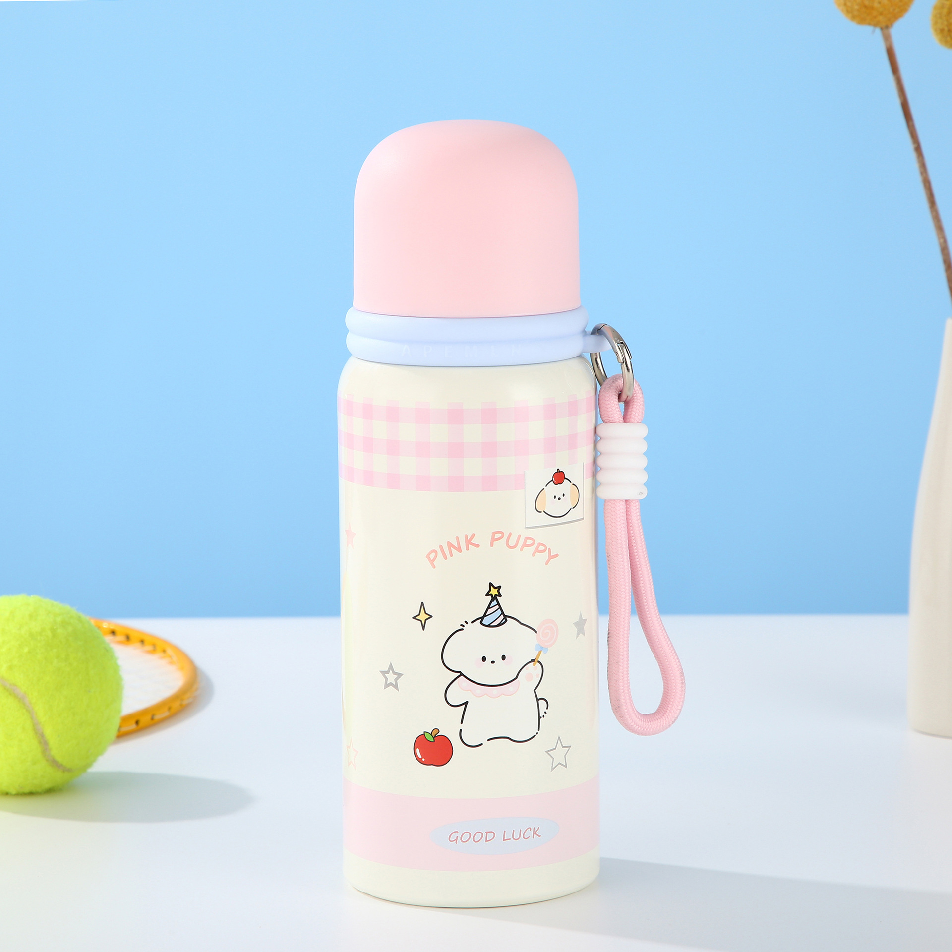 High appearance level 316 stainless steel insulated cup cartoon portable water cup with a carrying rope, cute outdoor large-capacity travel cup pic 6