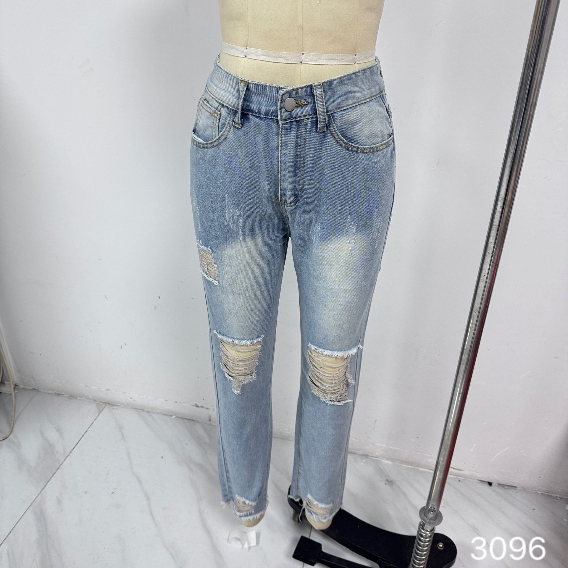 Amazon TUME European and American cross-border trade exclusive perforated, non-elastic retro fashionable denim trousers for women pic 7