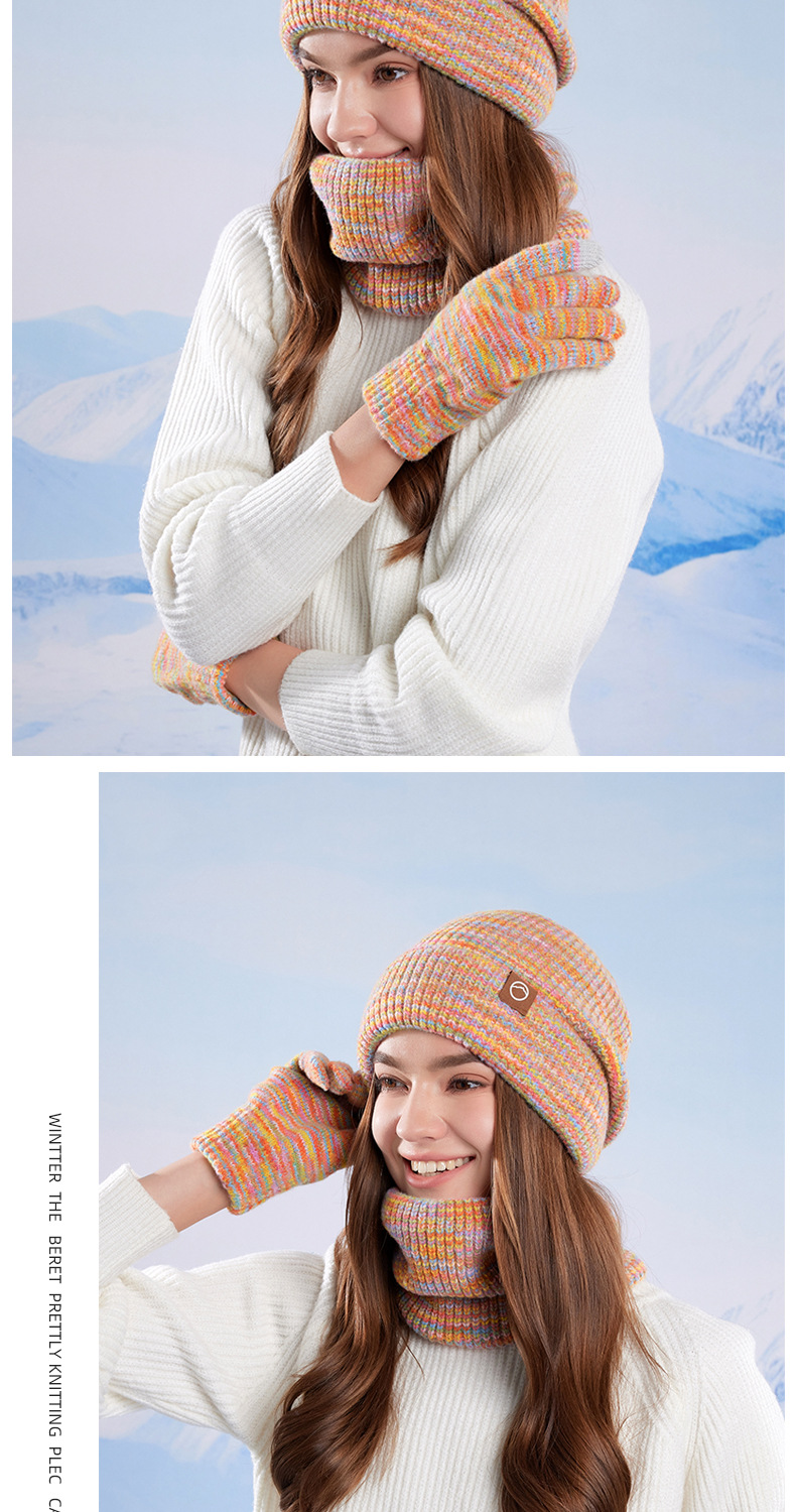 冬季帽子围脖手套三件套加绒保暖针织毛线帽女户外防寒护耳套头帽详情16