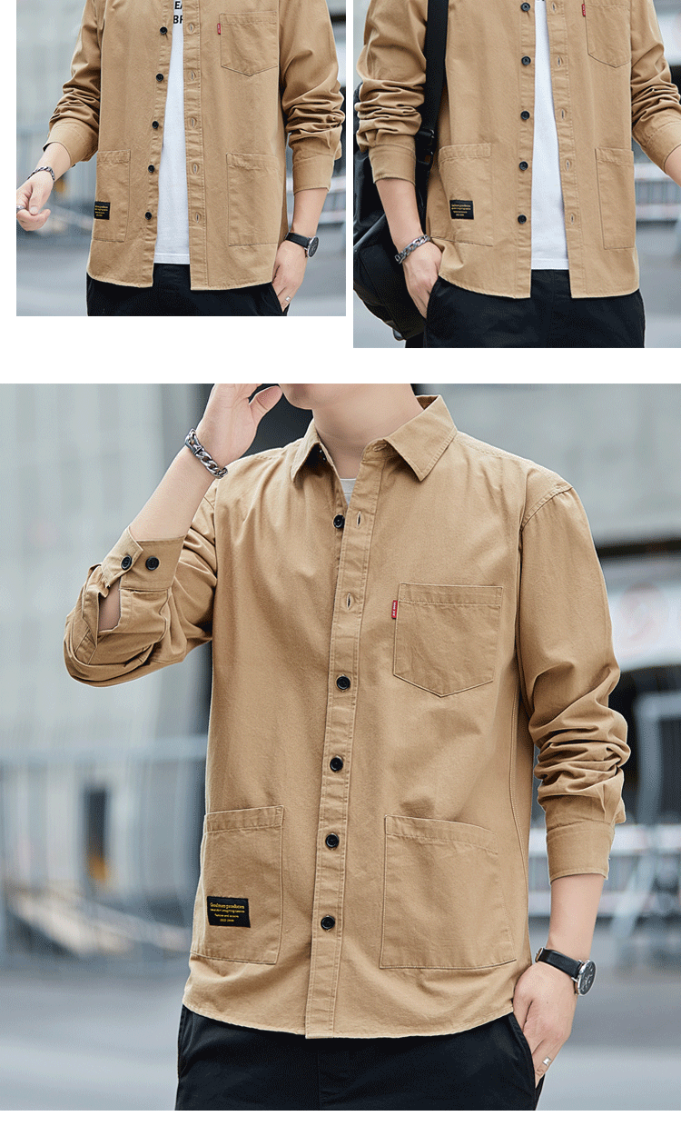 Long-sleeved workwear shirt for men, spring and autumn casual shirt for men pic 8