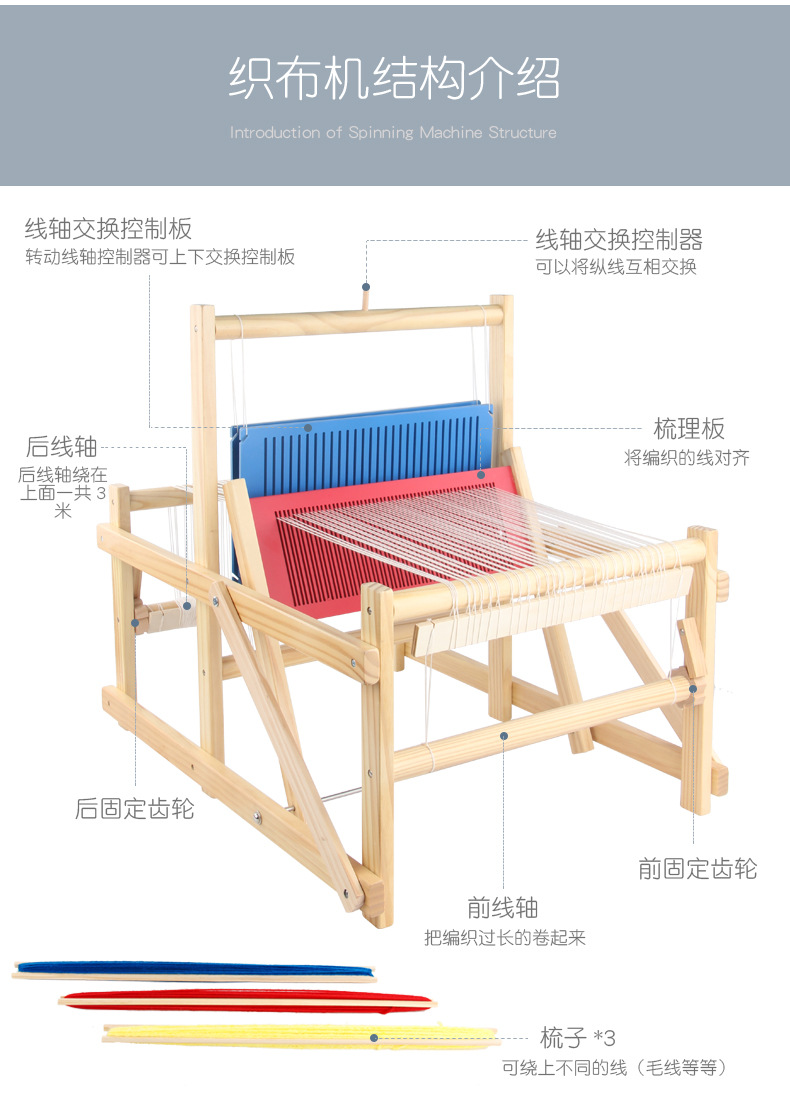 跨境儿童木质织布机3-6岁幼儿园研学蒙氏科教仿真diy编制织布玩具详情9