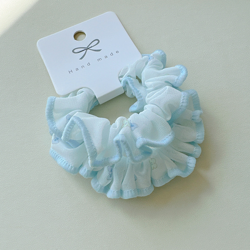 Two flower-patterned fabric ponytail hair bands for a cute and fresh girl, sweet and versatile, with lace small intestine loops and bun hair ties pic 5