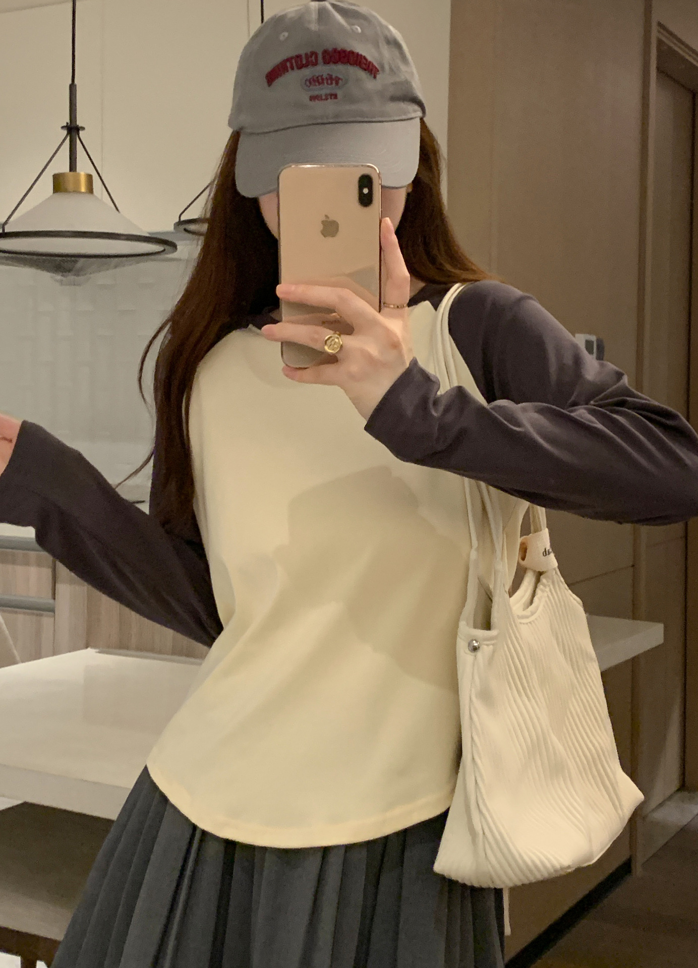 撞色拼接修身长袖t恤女春季韩版内搭打底衫插肩袖短款高腰上衣ins详情9