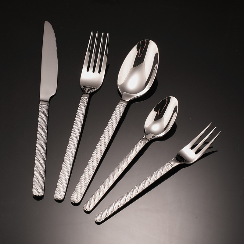 304不锈钢餐具甜品叉牛排西餐套装刀叉高级感麻花餐叉麻绳刀叉勺详情1