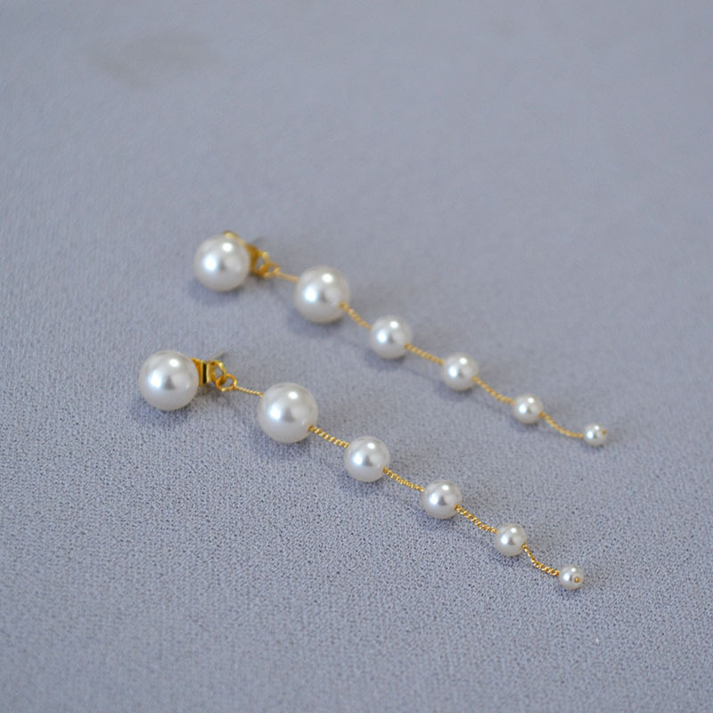 日韩小众简约气质渐变大小珍珠流苏925银针耳环长款设计感耳饰女详情6