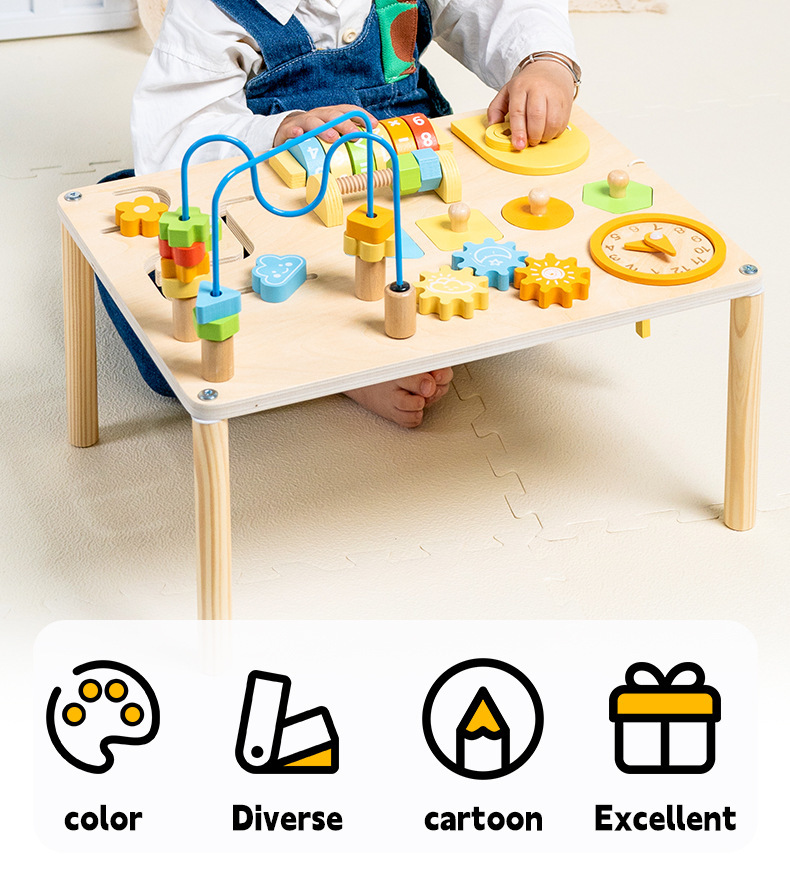 跨境桌面忙碌板忙碌桌木质多功能游戏台1-2岁儿童早教绕珠玩具详情18