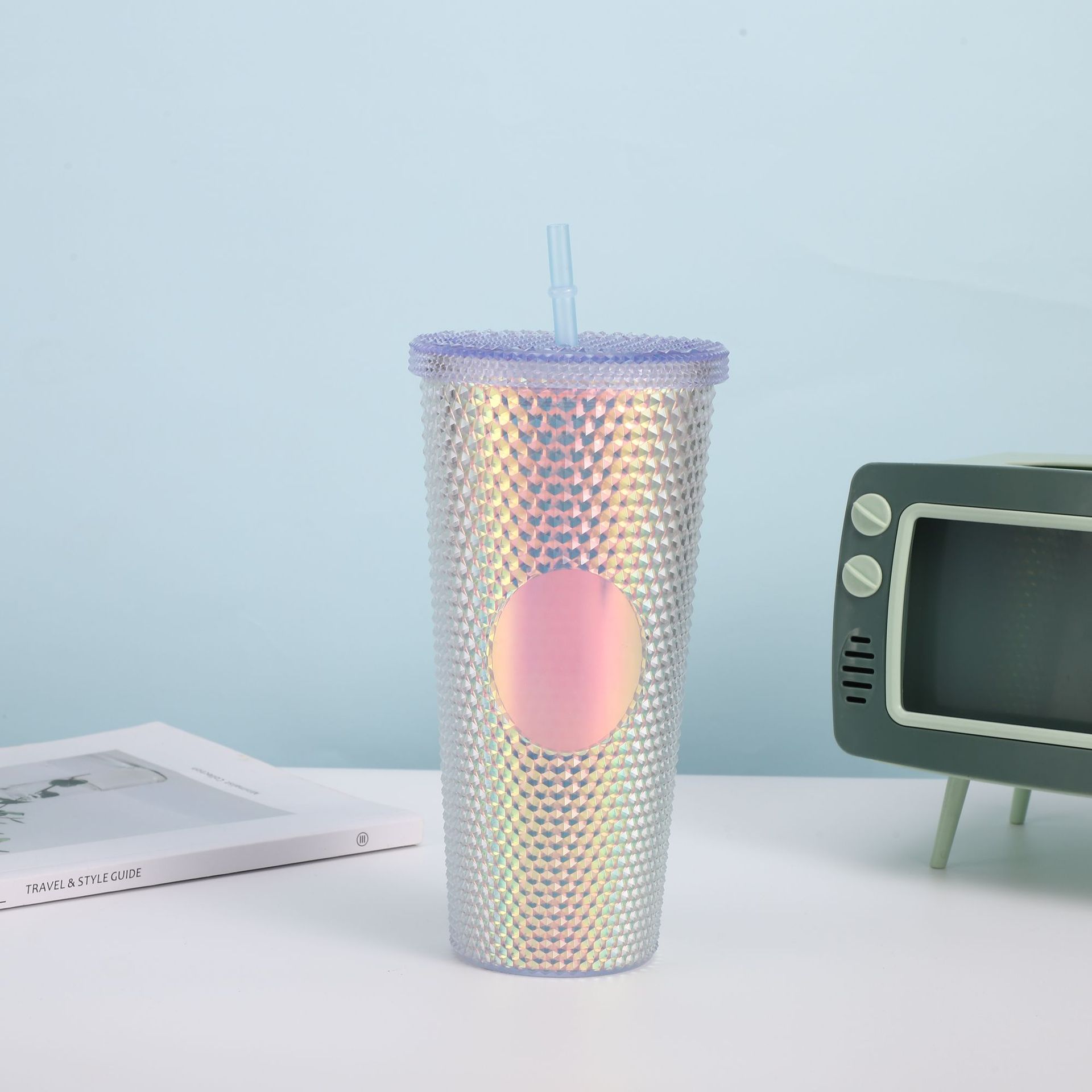 Cross-border Star Dad Double-layer Durian Cup, large-capacity plastic Straw Cup, Creative Star Bar High Appearance Level, Prickly water cup pic 6
