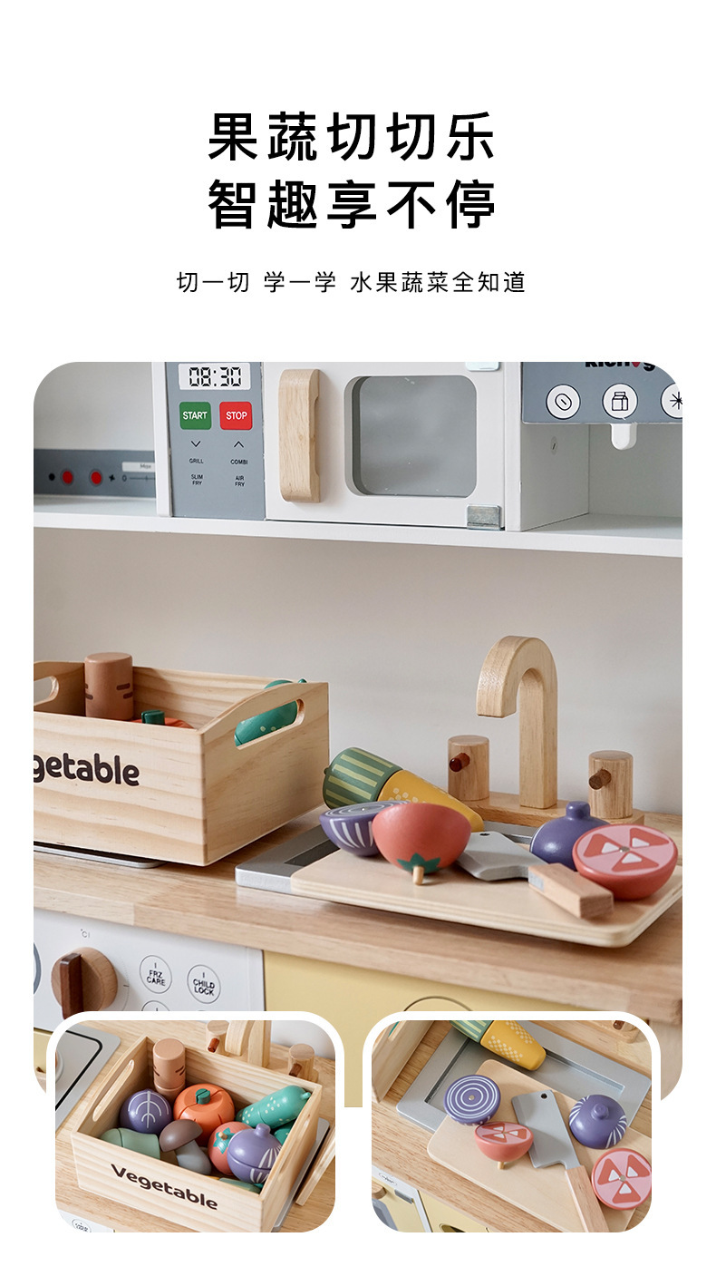 CE/CPC Wooden Magnetic Vegetable and Fruit Cutting Fun Meal Set, Wooden box set, Solid wood cutting board and Cookware set pic 3