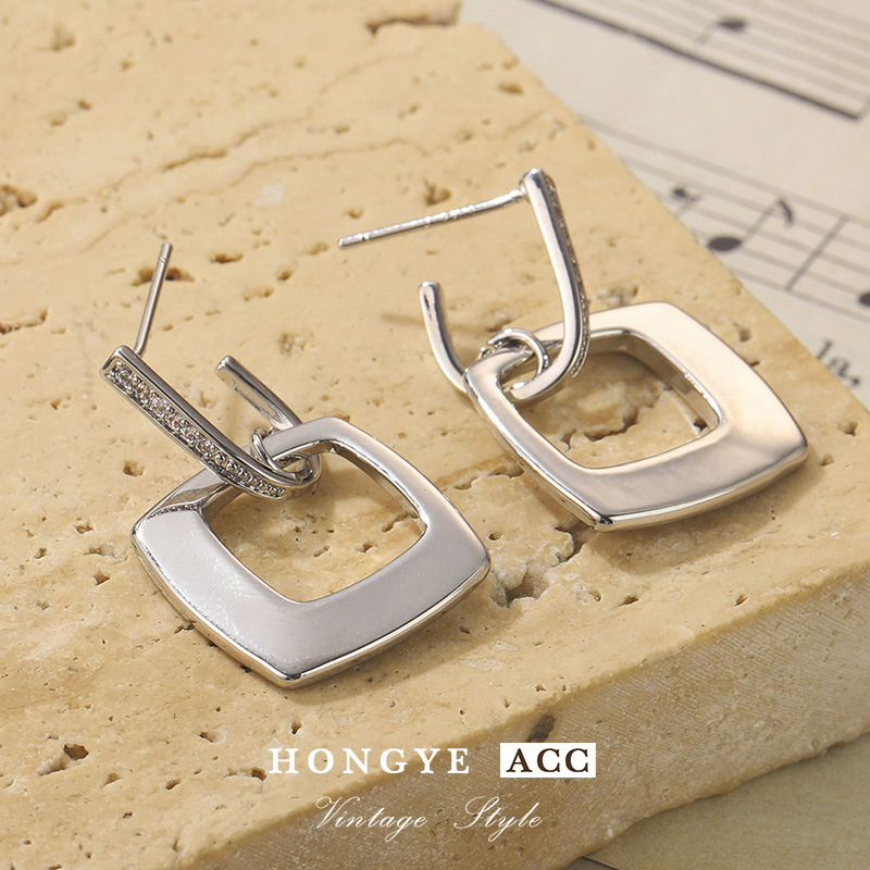 Zircon earrings for women, with a light and luxurious style, are hollowed-out earrings that are fashionable, simple, cold and high-end. They are versatile and feature a niche design of stud earrings pic 13