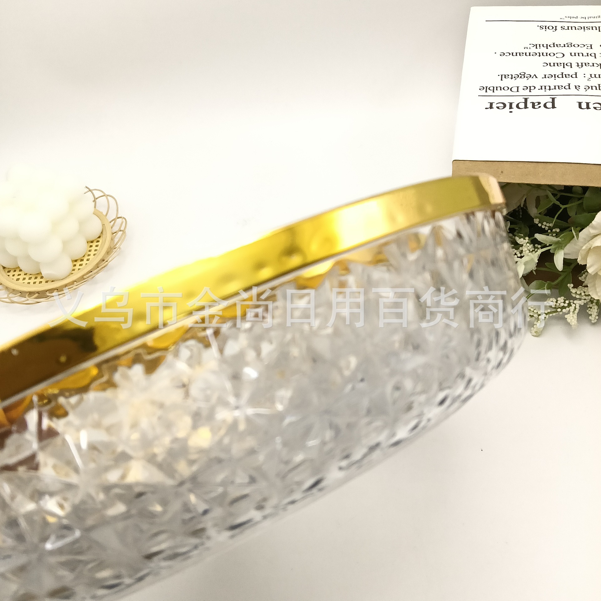 Hot-selling transparent PET gold-embossed fruit platters, cross-border light luxury and high-end feel, home, restaurant dining tables, hotel coffee tables, snacks pic 3