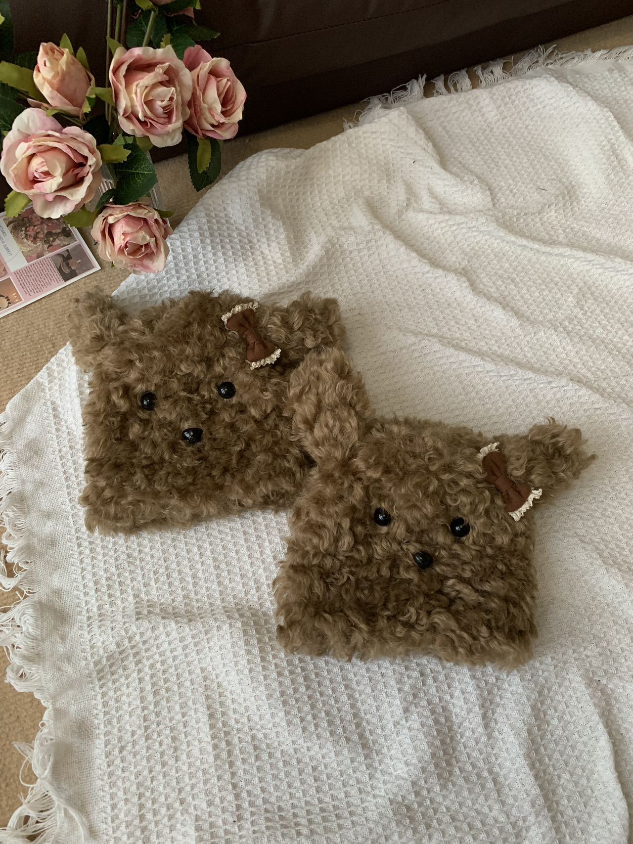 新卡通毛茸茸可爱斜耳狗毛绒手套时尚护手女加厚保暖百搭时尚袖套详情25