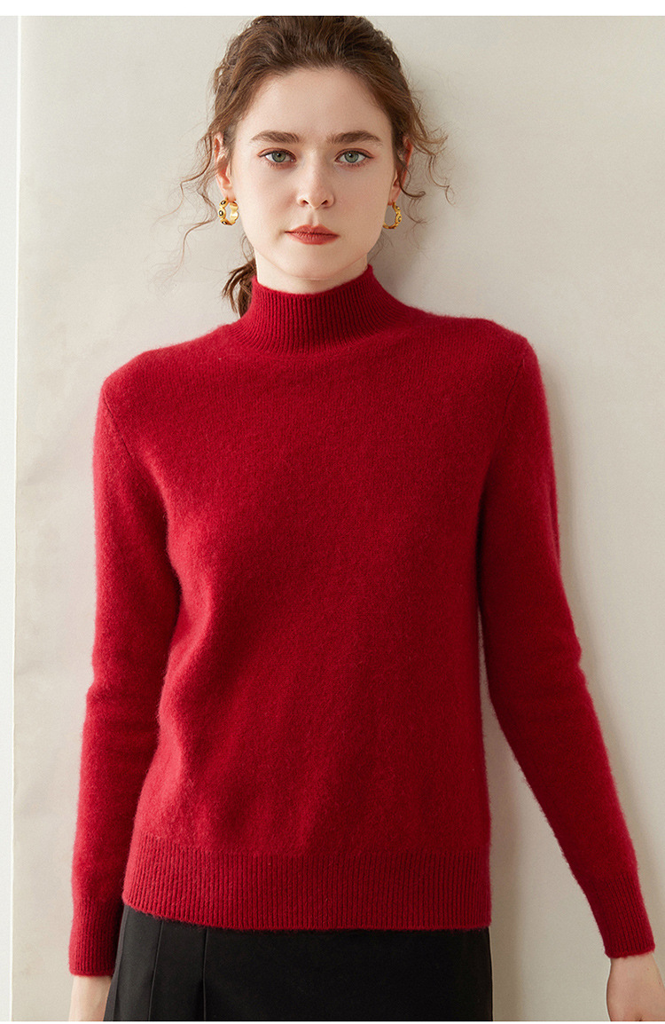 Semi-high-neck cashmere sweater for women, thick solid color, versatile, loose, slimming, soft and skin-friendly, autumn and winter knitted base sweater pic 30