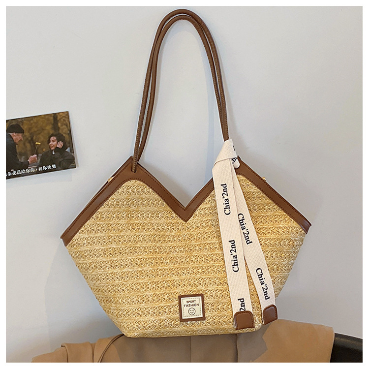大容量托特包包女2025新款潮复古手提草编包百搭单肩编织包通勤包详情32