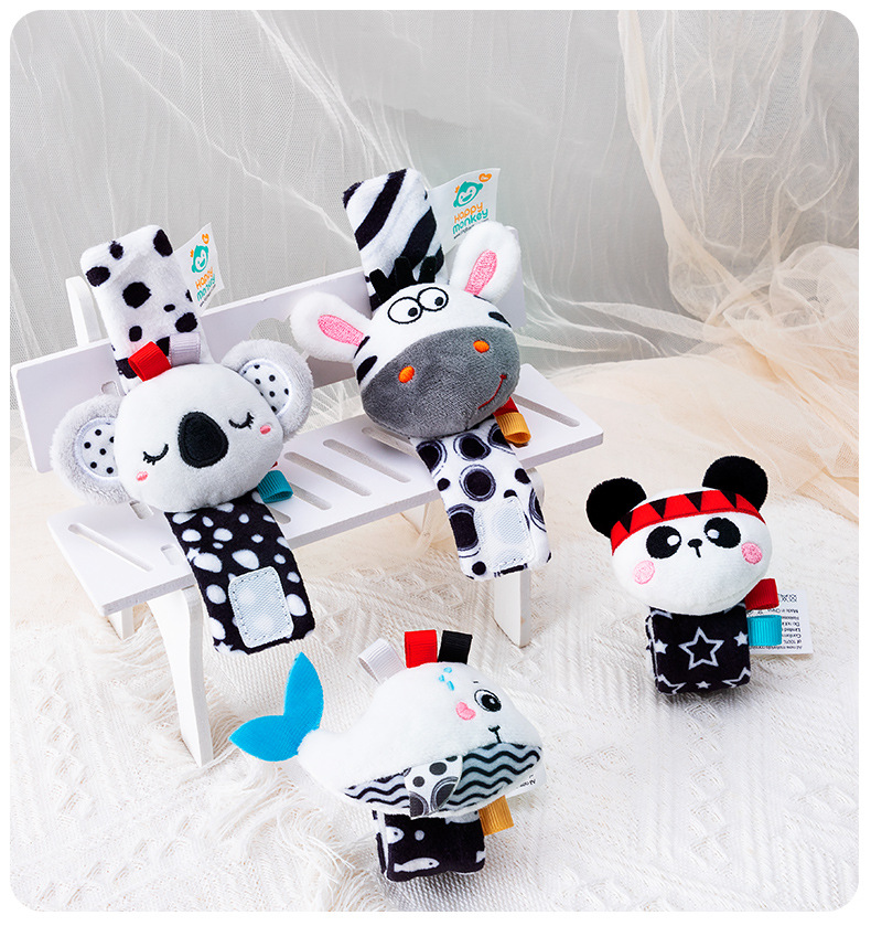 Happymonkey Black and White cartoon animal watch with wrist strap and rattle baby toy for newborns pic 11
