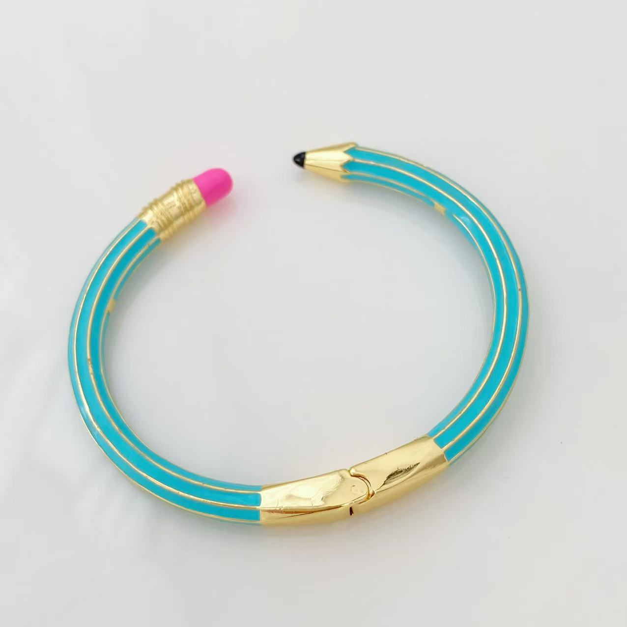 Cross-border new product pencil eraser bracelet, personalized and creative fashion style, enamel color open bracelet with a patchwork feel, for women pic 11