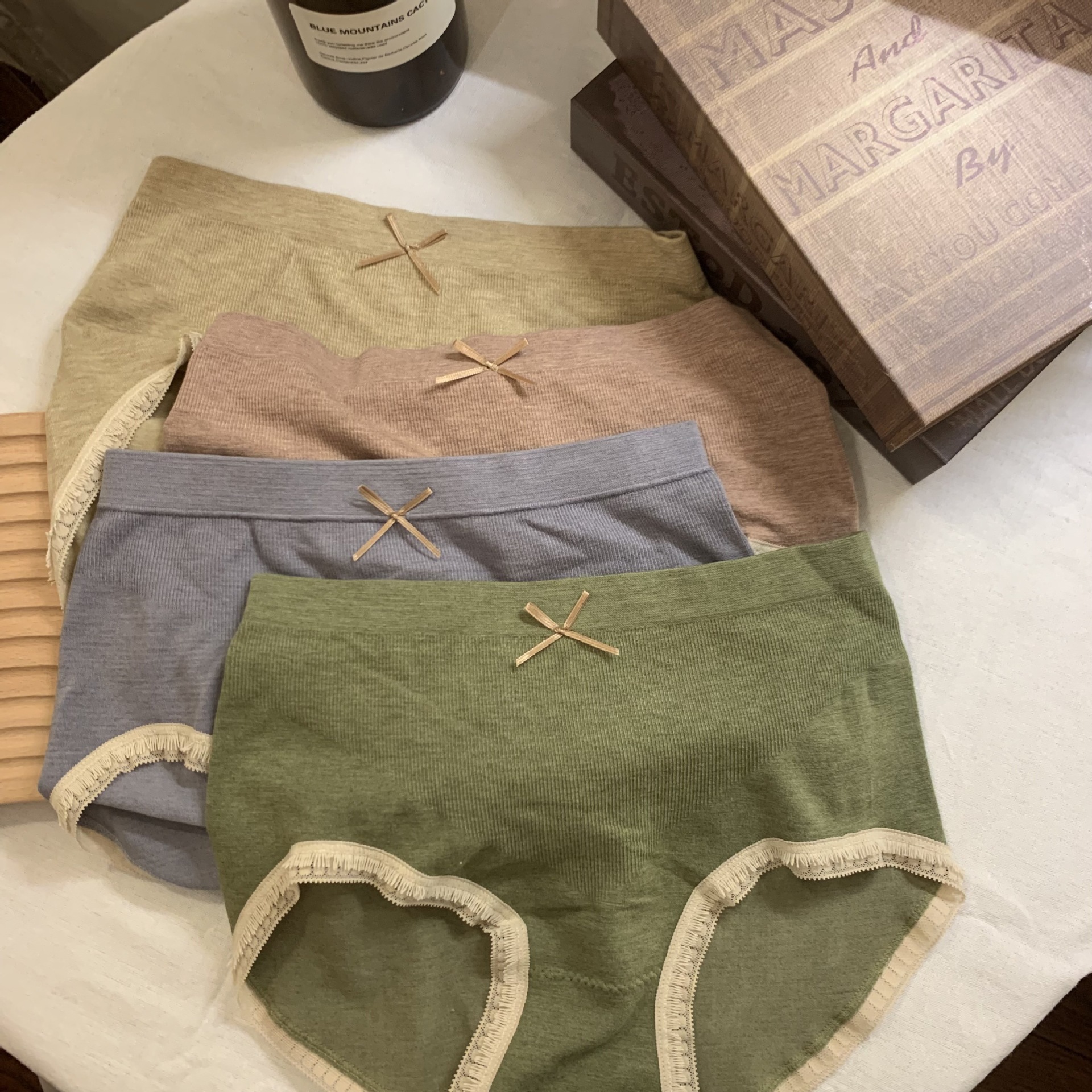 日系暗黑简约舒适中腰蕾丝边少女高弹纯棉透气孔档女生三角裤详情46