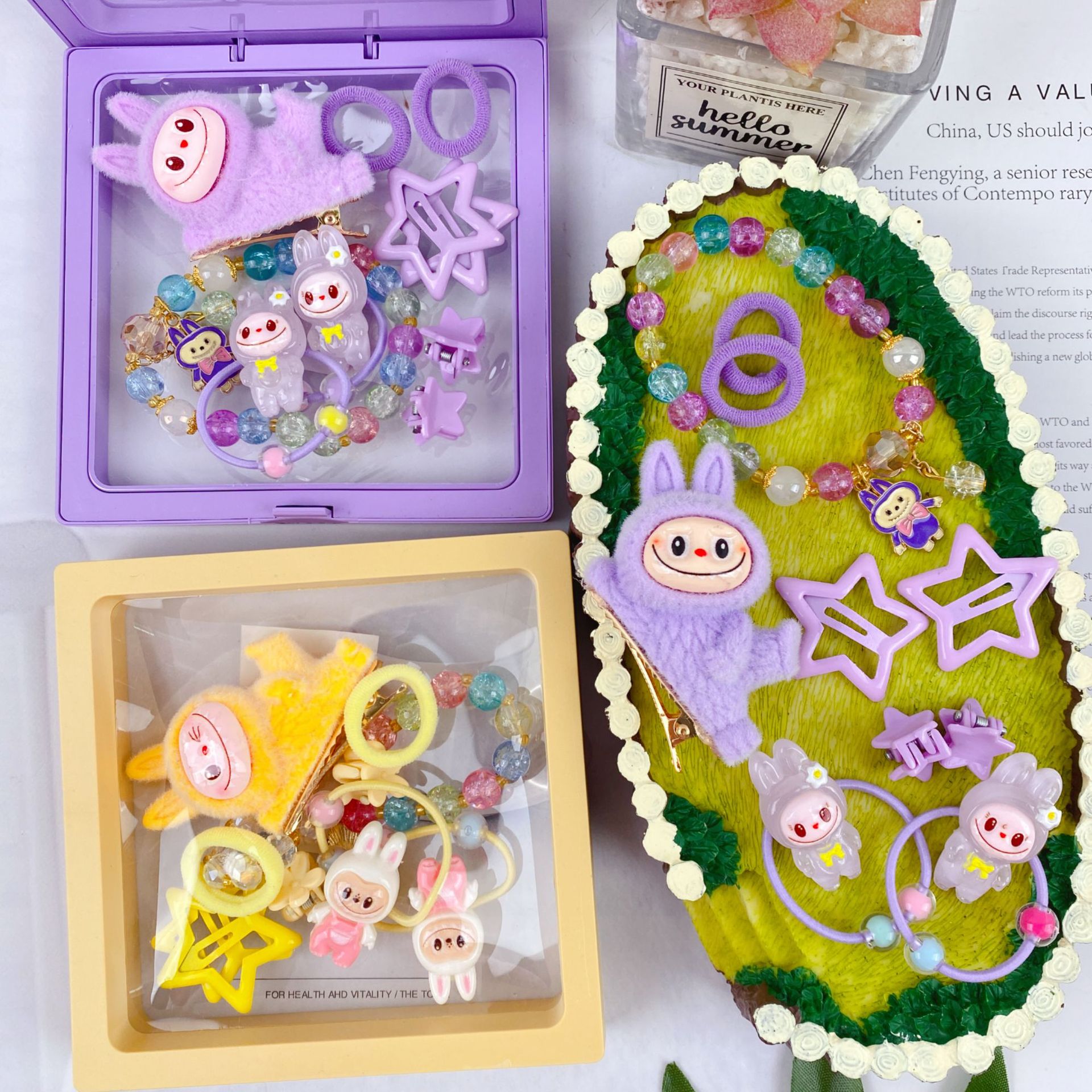 新款哒布布水晶手链卡通皮筋发夹饰品套装可爱少女心装扮时尚精品详情22