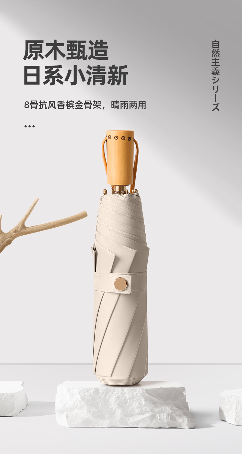 折叠三折手动雨伞黑胶纯色防晒伞防紫外线晴雨两用伞印logo礼品伞详情1