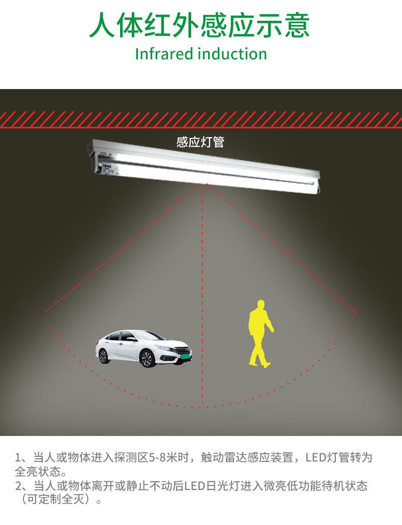 Wholesale of led tube garage lights, human body infrared microwave sensing energy-saving fluorescent lamps, t8 radar sensing tubes pic 13