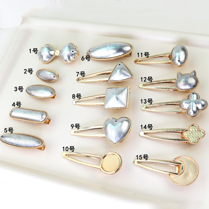 宋锦发夹底托 新中式发夹蓝染刺绣配件包布发夹diy底胚鸭嘴夹发卡详情3