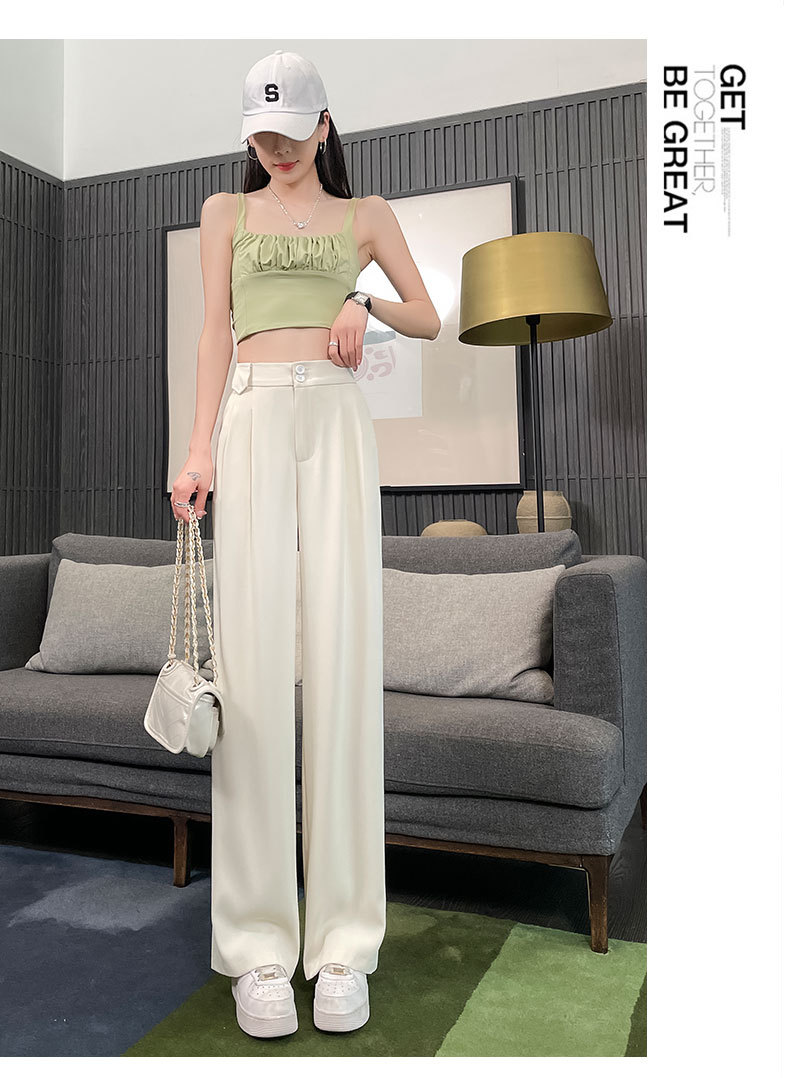 高腰西装裤女2024夏季新款窄版阔腿裤松紧弹力垂感裤子薄款直筒裤详情16
